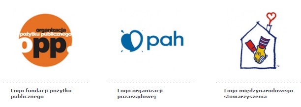 logotypy fundacji pożytku publicznego, organizacji pozarządowej i międzynarodowego stowarzyszenia