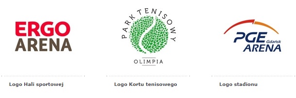 Znane logo sportowe hali, kortu tenisowego oraz stadionu
