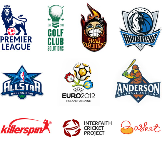 różne wzory logotypów sportowych klubów i drużyn