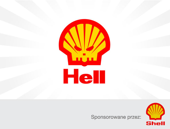 znak stancji benzynowej Shell przerobiony na Hell
