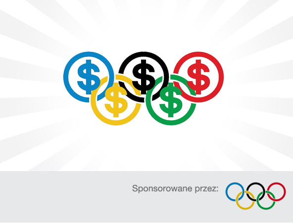 Parodia logo Olimpiady z dolarami w kołach 