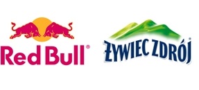 znak graficzny napoju Red Bull oraz wody mineralnej Żywiec Zdrój