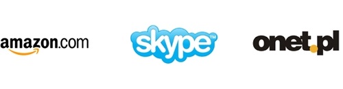 logo sklepu Amazon, komunikatora Skype oraz strony internetowej Onet