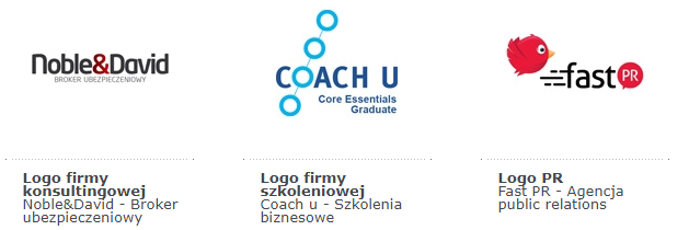 przykłady logo firmy konsultingowej, firmy szkoleniowej oraz agencji PR