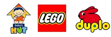 logo firm z zabawkami dla dzieci Lego i Duplo oraz opieki nad dziećmi Baby's Hut