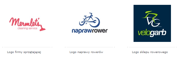 znak graficzny branży sprzątającej, naprawy rowerów i sklepu rowerowego