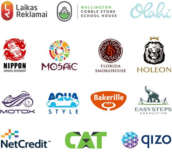 kilkanaście przykładów logotypów małych firm branży handlowej i usługowej