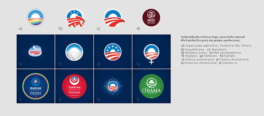 różne wersje logo Obamy