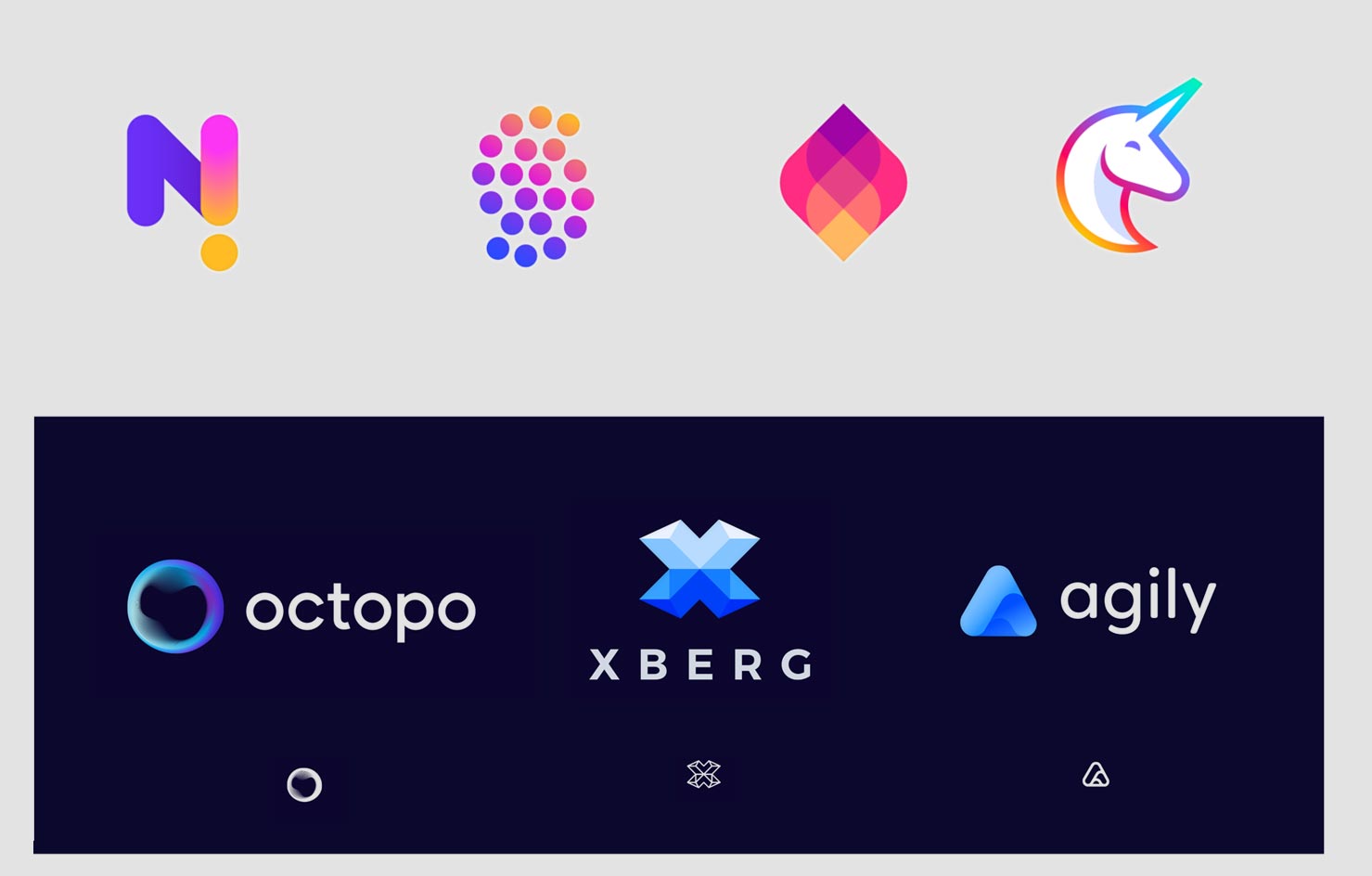 Przykłady nowoczesnych trendów projektowania logo.